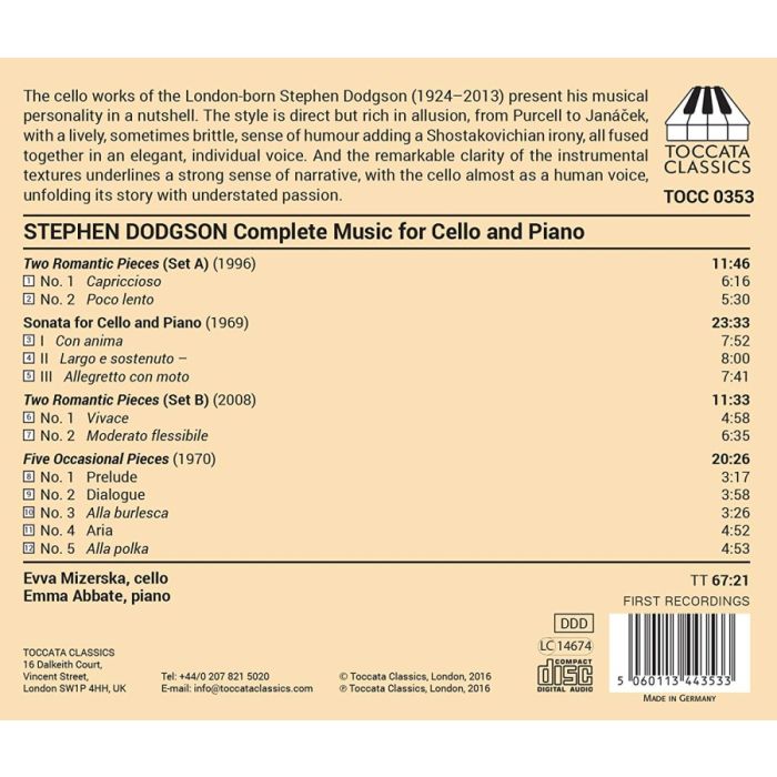 Dodgson, Stephen: Chamber Music Vol. 1 - Music for Cello and Piano - slide-1
