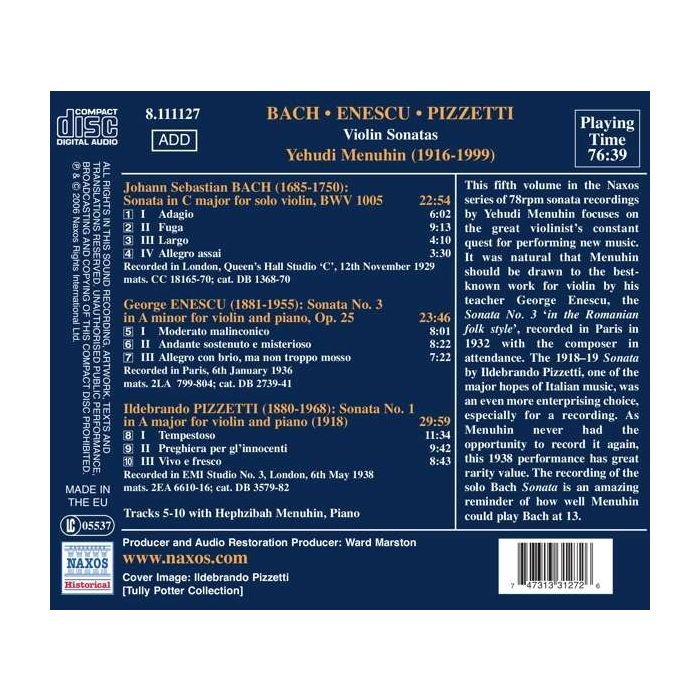 BACH / ENESCU / PIZZETTI: Violin Sonatas - slide-1