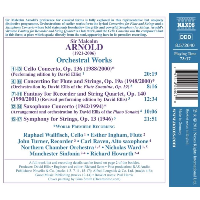 Arnold: Cello Concerto, Symphony for Strings, Fantasy for Recorder and String Quartet - slide-1