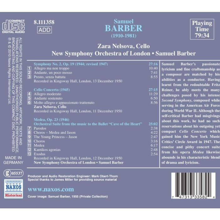 Barber conducts Barber: Symphony No. 2, Cello Concerto, Medea Suite (nagr. 1950) - slide-1