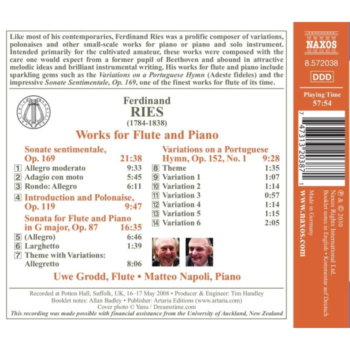 Ries: Sonate sentimentale, Introduction and Polonaise, Sonata for Flute and Piano, Variations on a Portuguese Hymn - slide-1