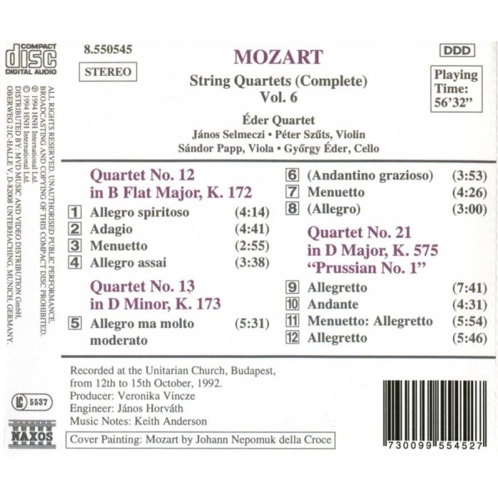 Mozart:  String Quartets, K. 172-173 and K. 575, 'Prussian No. 1' - slide-1