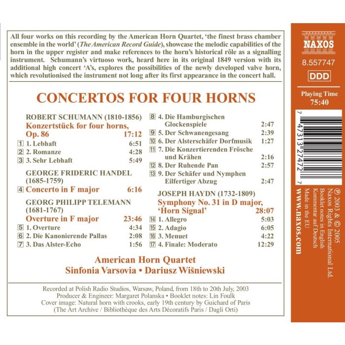 Schumann/Handel/Haydn/Telemann: Concertos for Four Horns - slide-1