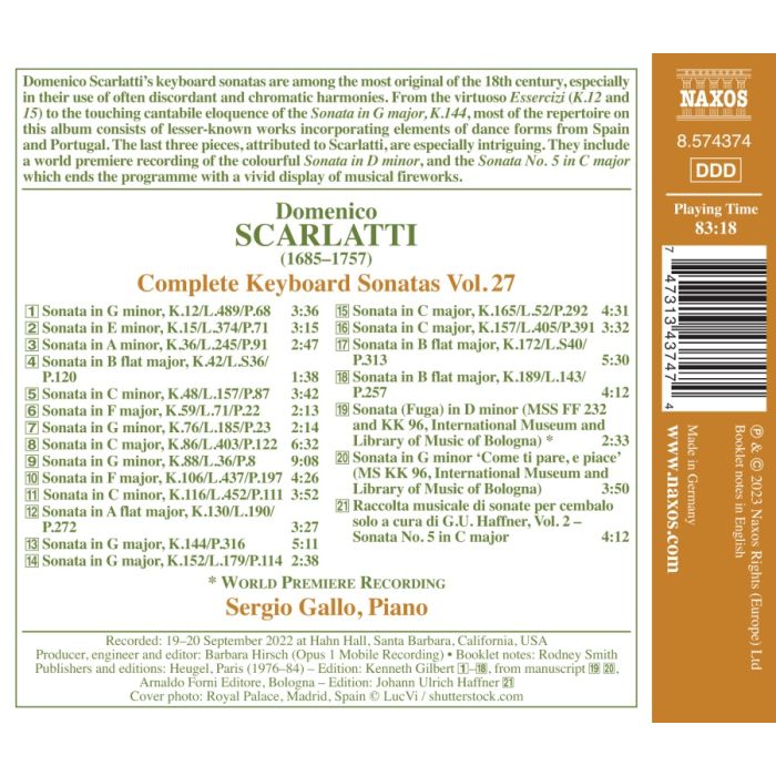 Scarlatti: Complete Keyboard Sonatas Vol. 27 - slide-1