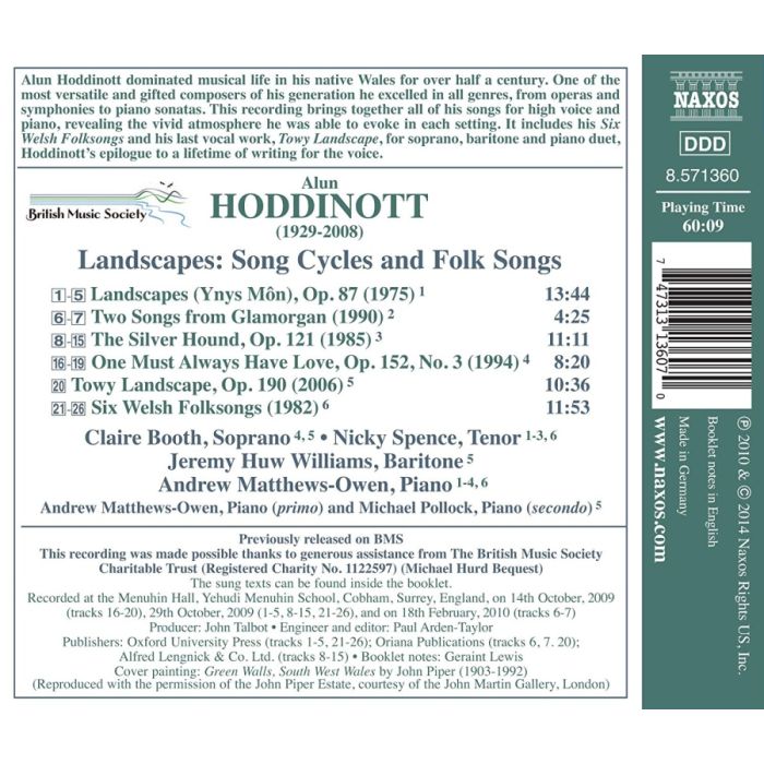 Hoddinott: Landscapes - Song Cycles and Folk Songs - slide-1