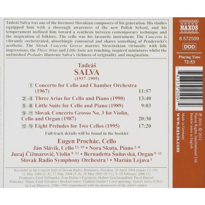 SALVA: Cello Concerto; 3 Arias; Slovak Concerto Grosso No. 3 - slide-1