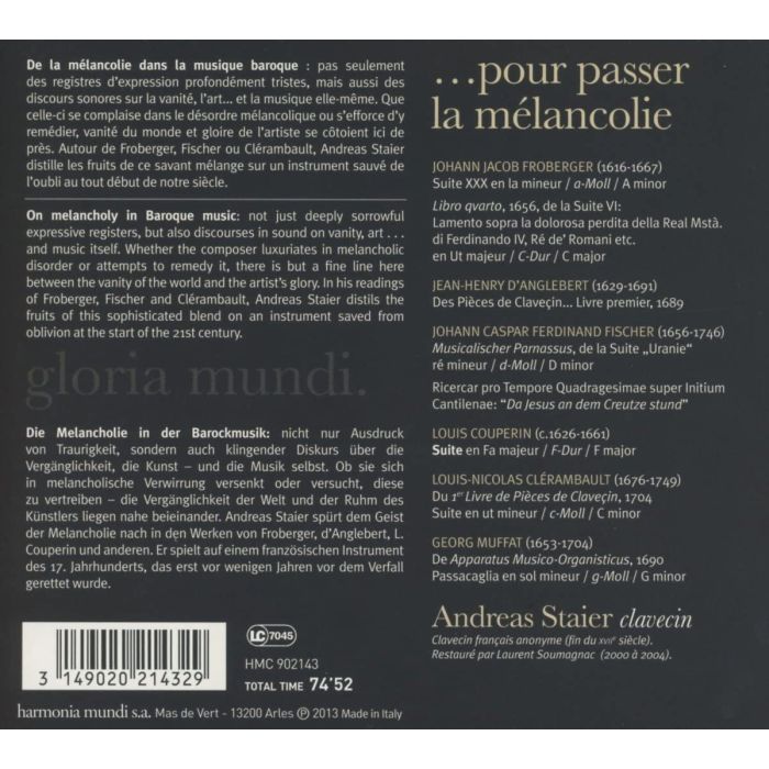 Pour passer la mélancholie - Froberger / d'Anglebert / Fischer / Couperin / Clérambault - slide-1