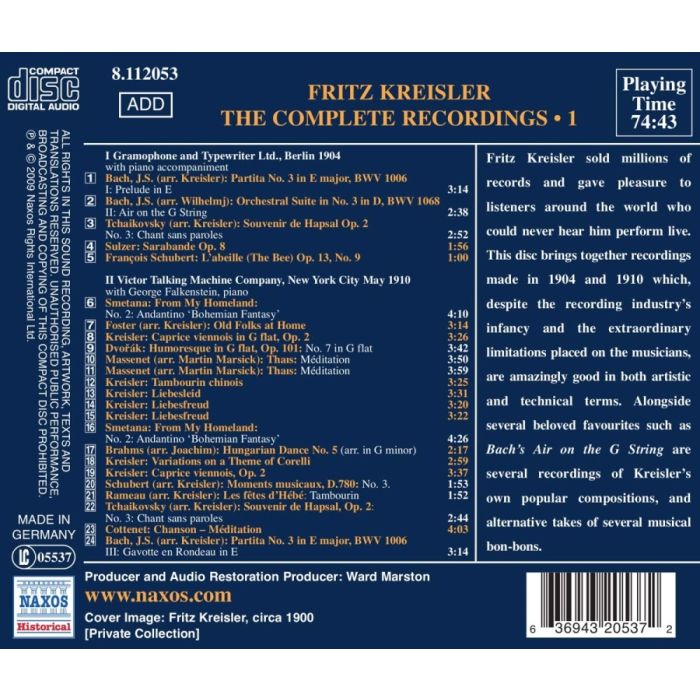 Great Violinists - Kreisler: Complete Recordings Vol. 1, nagr. 1904 & 1910 - slide-1