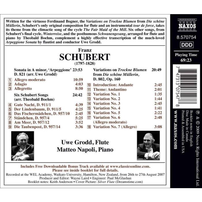 SCHUBERT: Music for Flute & Piano - Sonata ‘Arpeggione’, Six Schubert Songs, Variations on Trockne Blumen - slide-1