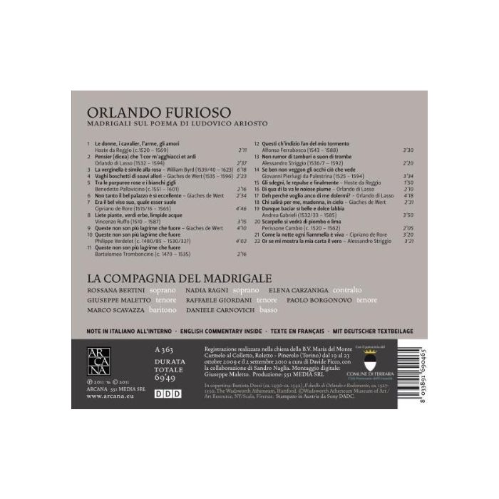 Orlando Furioso - Madrigals on Ludovico Ariosto’s epic poem - di Lasso, Byrd, de Wert, de Rore, Palestrina, Ferrabosco, ... - slide-1