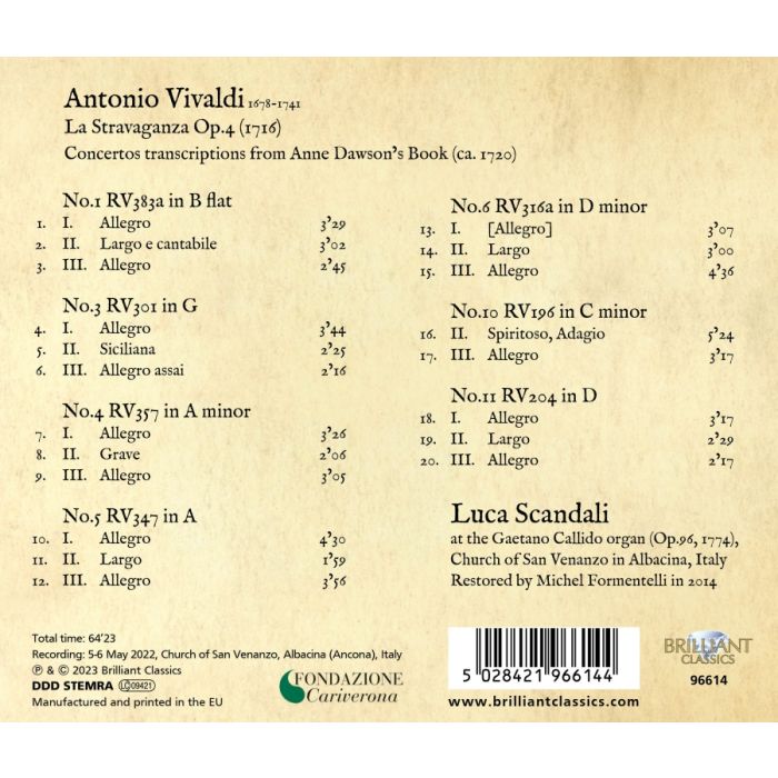 Vivaldi: La Stravaganza Op. 4, Transcriptions for Organ - slide-1