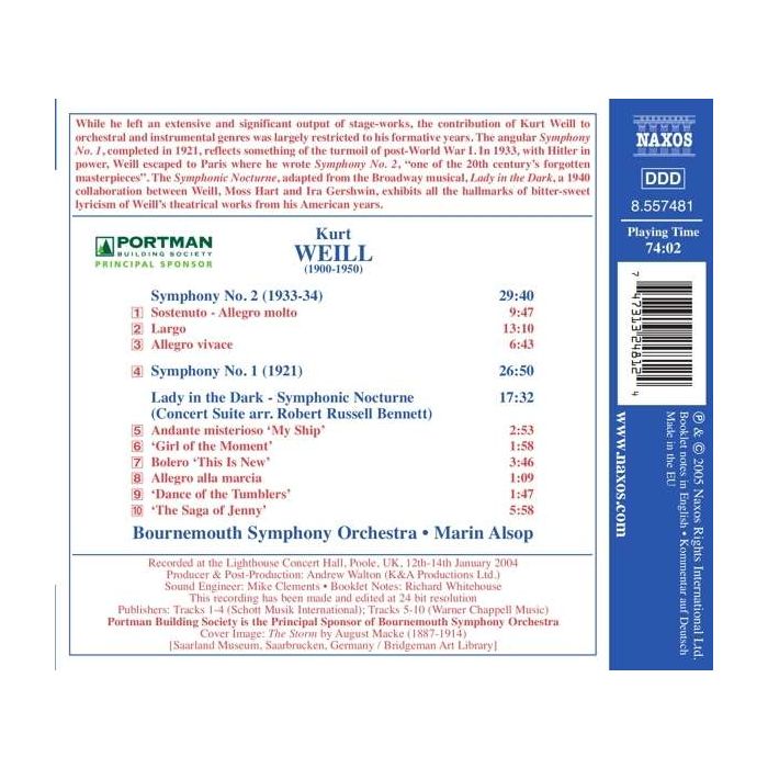 WEILL: Symphonies Nos. 1 and 2; Lady in the Dark - Symphonic Nocturne - slide-1