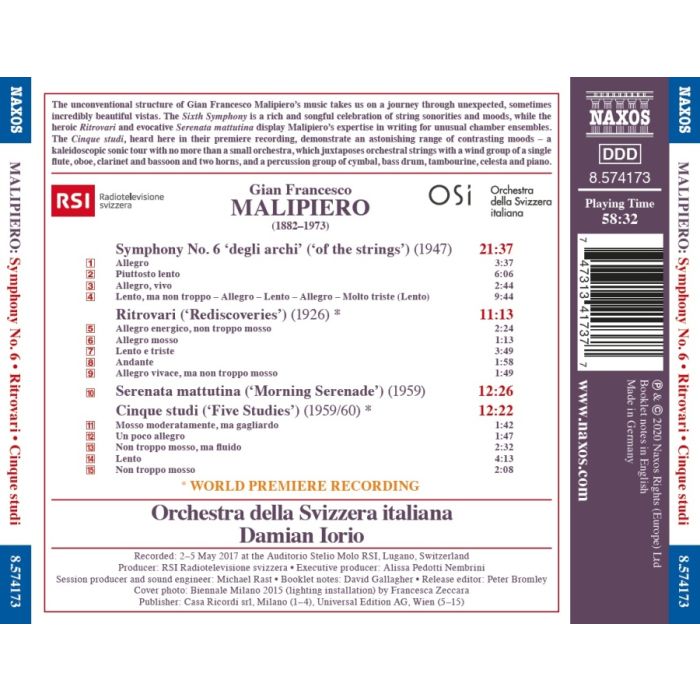 Malipiero: Symphony No. 6; Ritrovari; Serenata mattutina; Cinque studi - slide-1