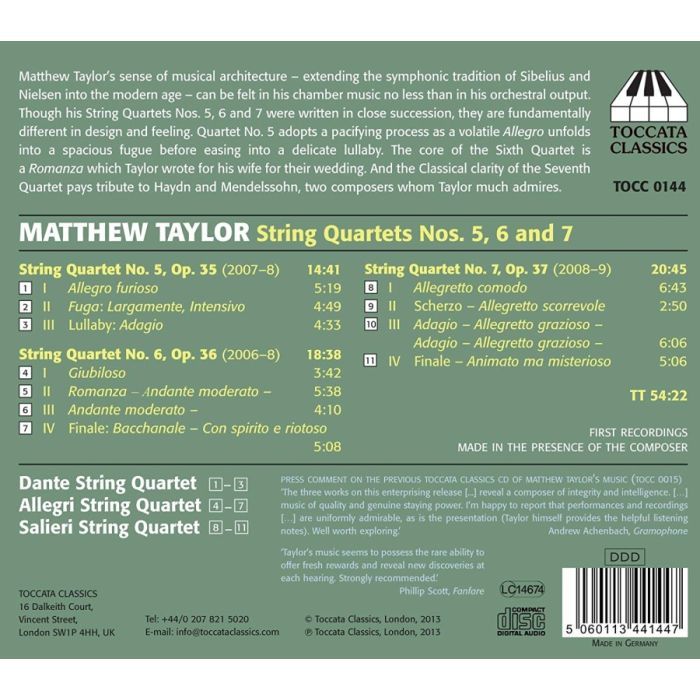 Taylor: String Quartets Nos. 5, 6 and 7 - slide-1