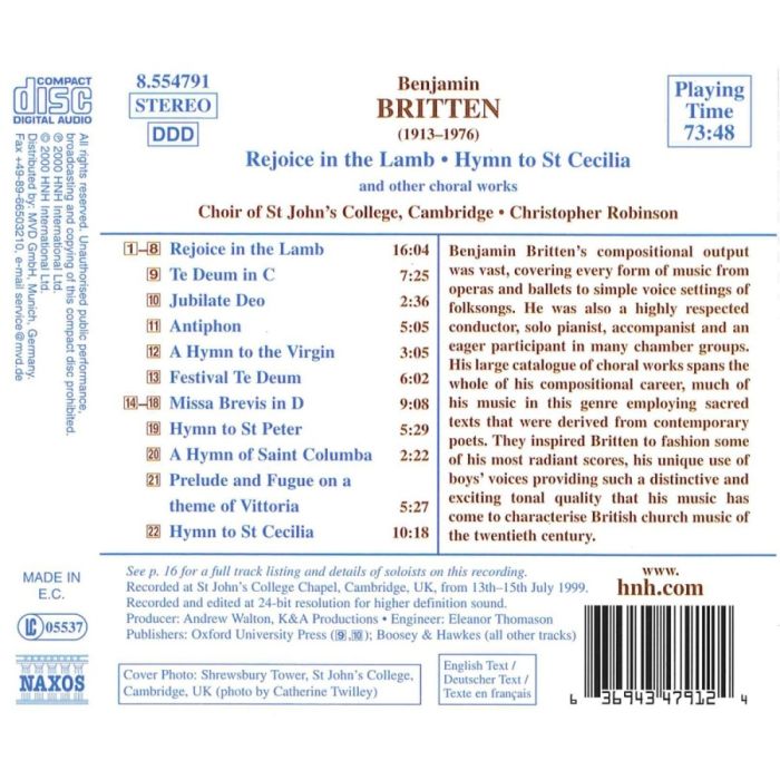 BRITTEN: Rejoice in the Lamb; Hymn to St. Cecilia; Missa Brevis, Op. 63 - slide-1