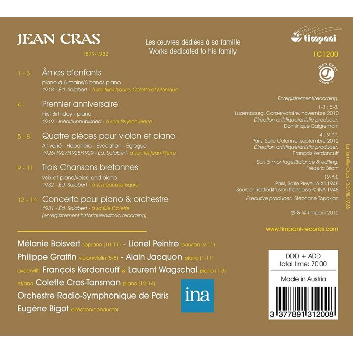 Jean Cras : Ma famille bien-aimée! - Piano Concerto, Pieces for violin & piano, Chansons - slide-1