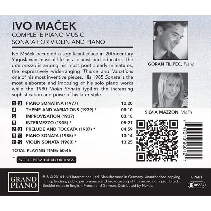 Maček: Complete Piano Music ,Sonata for Violin & Piano - slide-1