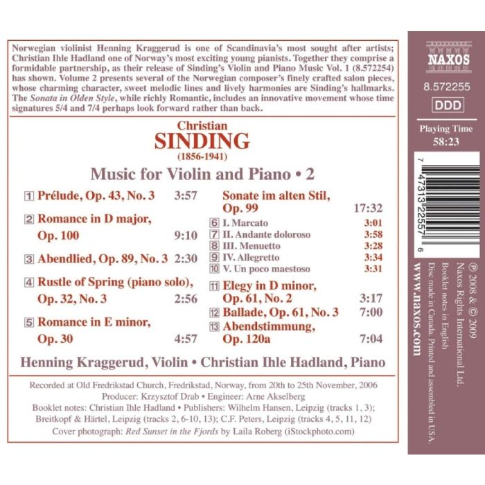 Sinding: Music for Violin and Piano Vol. 2 - slide-1
