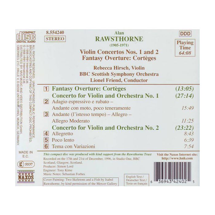 RAWSTHORNE: Violin Concertos Nos. 1 & 2 / Fantasy Overture: Cortèges - slide-1