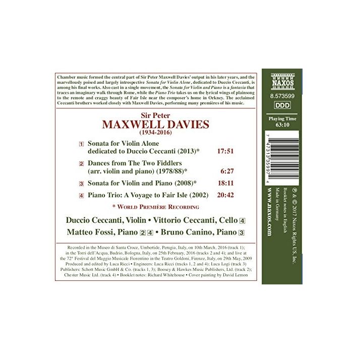 Maxwell Davies: Sonata for Violin Alone, Sonata for Violin and Piano, Piano Trio, Dances - slide-1