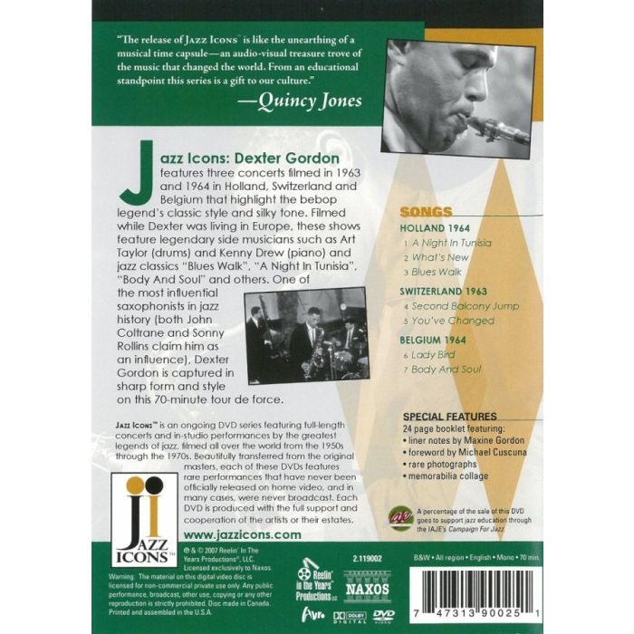 JAZZ ICONS:  DEXTER GORDON Live in \'63 and \'64  (Switzerland & - slide-1