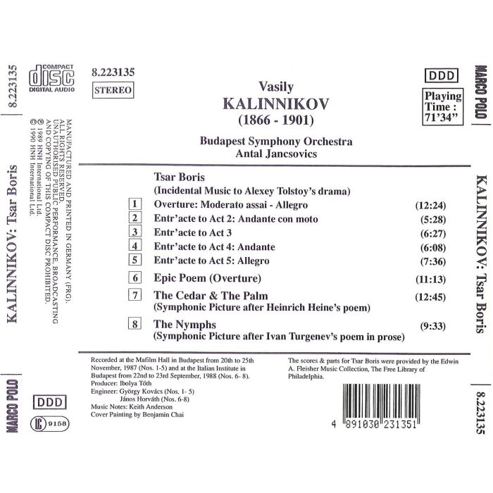 KALINNIKOV: Tsar Boris, Epic Poem, The Nymphs - slide-1