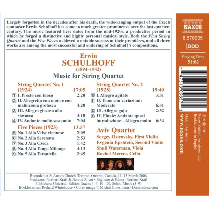 Schulhoff: String Quartets Nos. 1 and 2, Five Pieces for String Quartet - slide-1