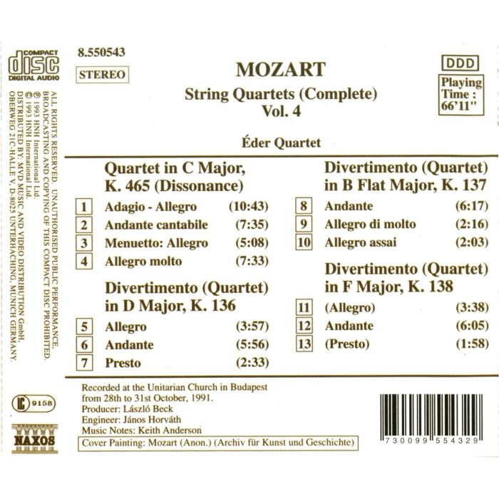 MOZART: String Quartets, K. 136-138 and K. 465, 'Dissonance' - slide-1