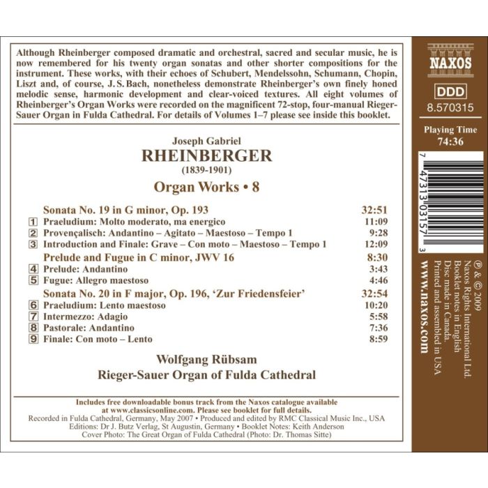 Rheinberger: Organ Works Vol. 8  -  Sonatas Nos. 19 and 20, Prelude and Fugue in C minor - slide-1