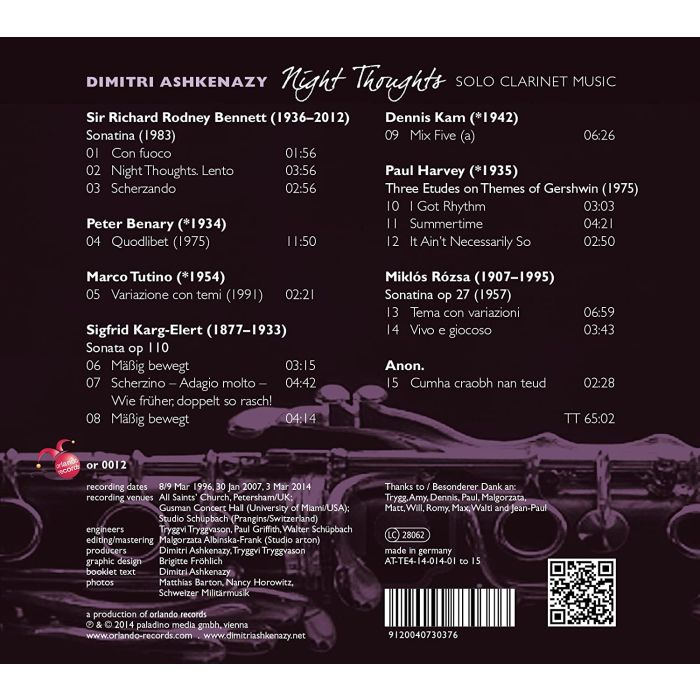 Night Thoughts - Music for Solo Clarinet: Karg-Elert, Harvey, Rózsa - slide-1