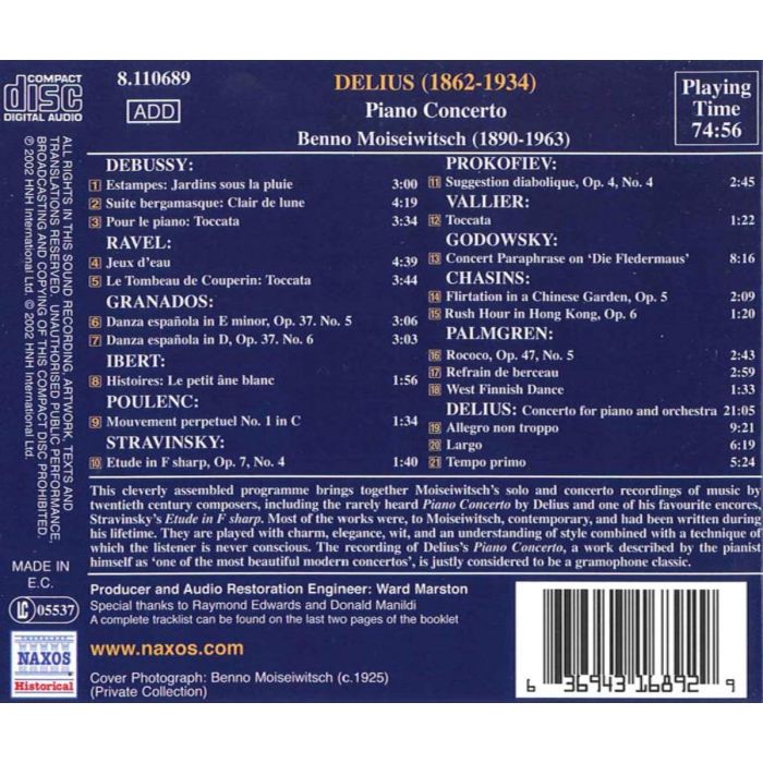 DELIUS: Piano Concerto / RAVEL: Jeux d'eau (Moiseiwitsch, Vol. 6) (1925-1950) - slide-1