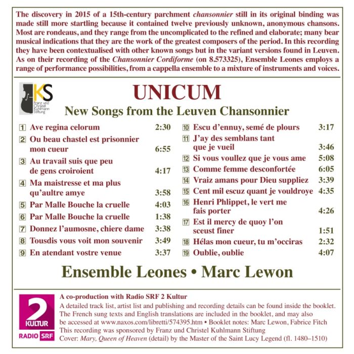Unicum - New Songs from the Leuven Chansonnier - slide-1
