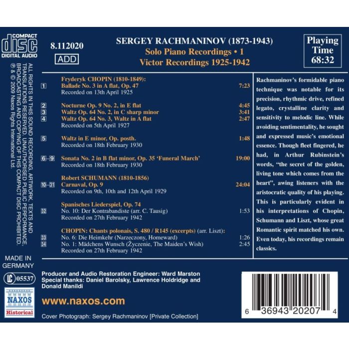 Rachmaninov: Solo Piano Recordings Vol. 1, Victor Recordings 1925-1942 - CHOPIN, SCHUMANN - slide-1