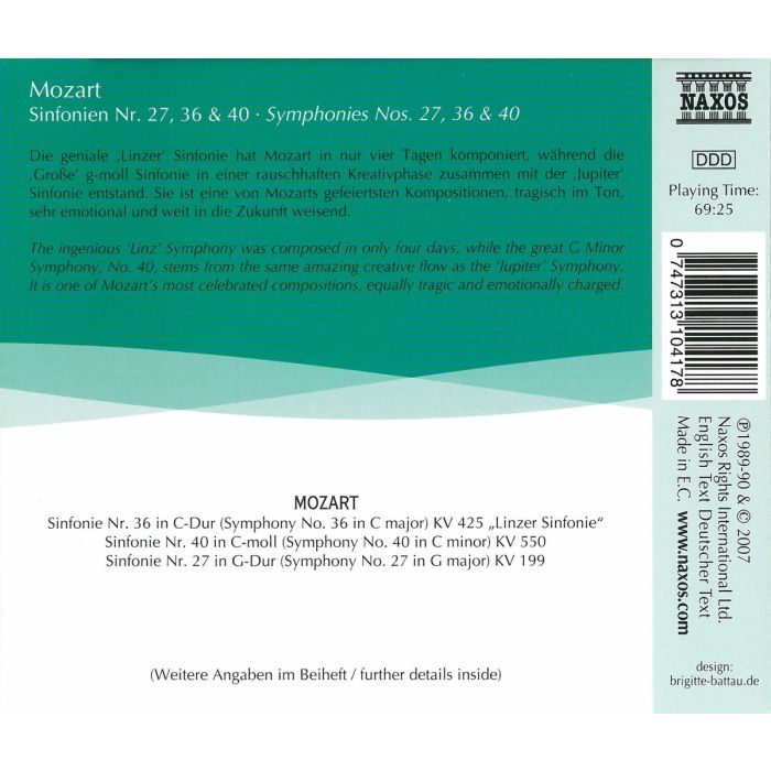 MOZART: Symphonies nos 27 & 36 - slide-1