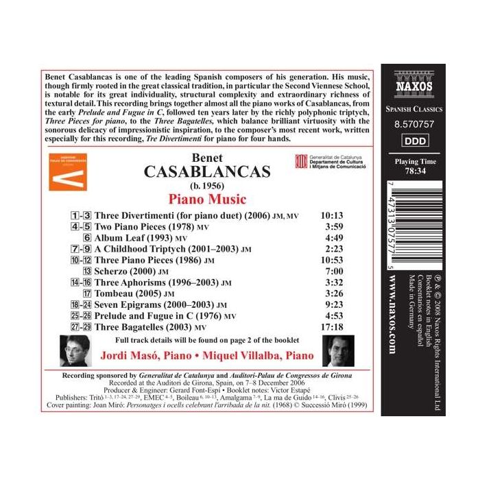 CASABLANCAS: Piano Music - slide-1