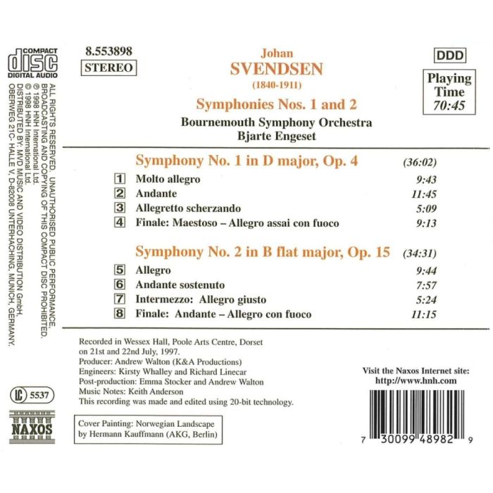 SVENDSEN: Symphonies Nos. 1 and 2 - slide-1