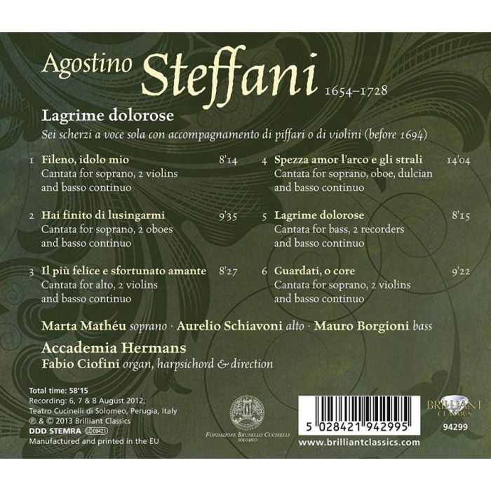 Steffani: Lagrime Dolorose, Secular Cantatas - slide-1