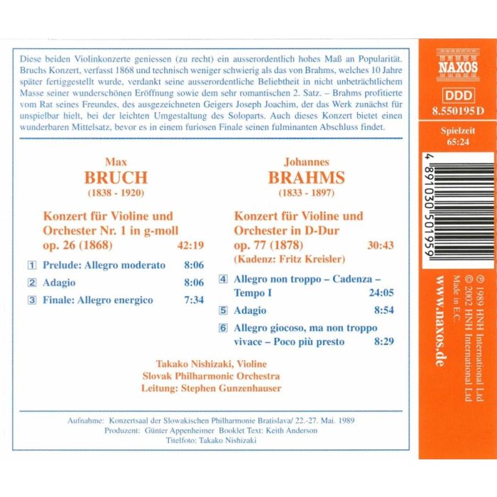 BRUCH: Violin Concerto No. 1 / BRAHMS, J.: Violin Concerto - slide-1