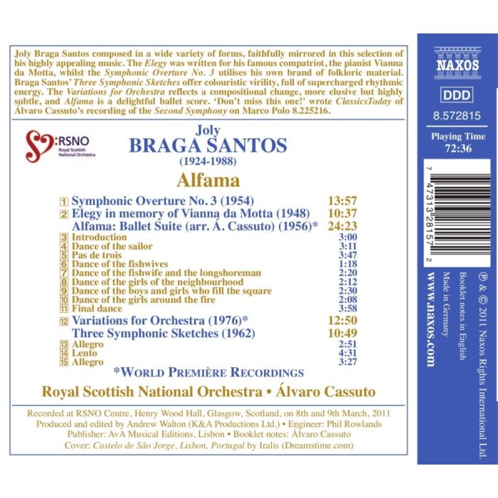 Braga Santos: Alfama, Symphonic Overture, Elegy, Variations, Three Symphonic Sketches - slide-1