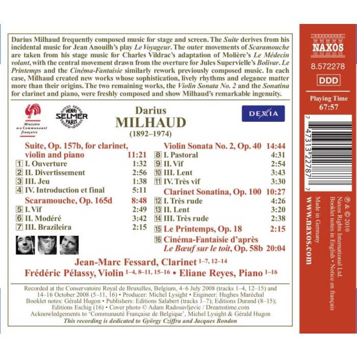 Milhaud: Suite for Clarinet, Violin and Piano, Scaramouche, Violin Sonata No. 2 - slide-1