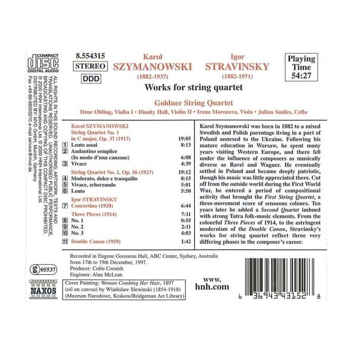 SZYMANOWSKI / STRAVINSKY: String Quartets, Concertino, Three Pieces, Double Canon - slide-1