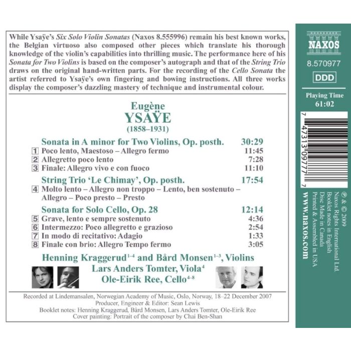 Ysaye: Sonata for Two Violins, String Trio ‘Le Chimay’, Sonata for Solo Cello - slide-1