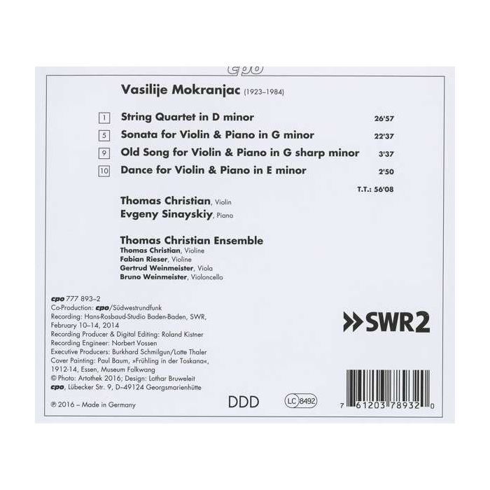 Mokranjac, Vasilije: String Quartet; Violin Sonata - slide-1
