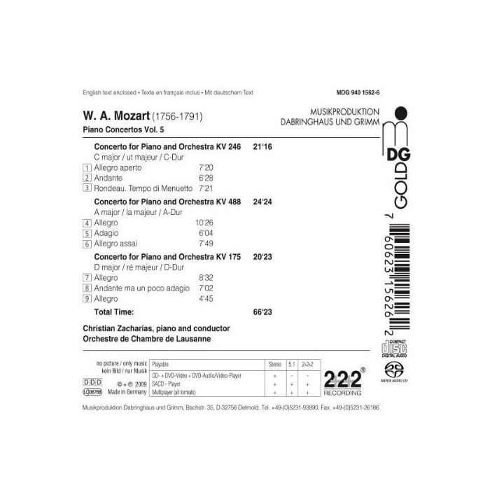 Mozart: Piano Concertos Vol. 5 - KV 175, 246 & 488 SACD - slide-1