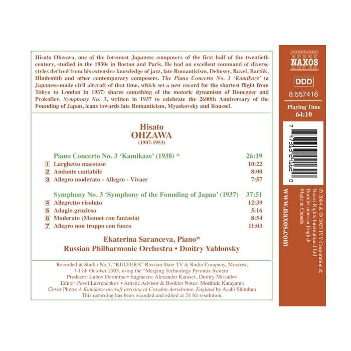 OHZAWA: Piano Concerto No. 3, 'Kamikaze'; Symphony No. 3 - slide-1