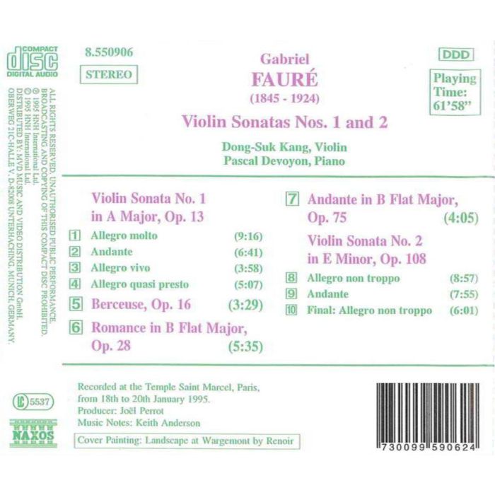 FAURE: Violin Sonatas nos. 1 & 2 - slide-1