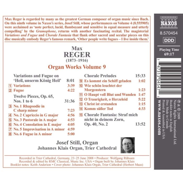 REGER: Organ Works Vol. 9 - Variations and Fugue, 12 Pieces Op. 65 Nos. 1 - 6, Chorale Preludes, Chorale Fantasia - slide-1
