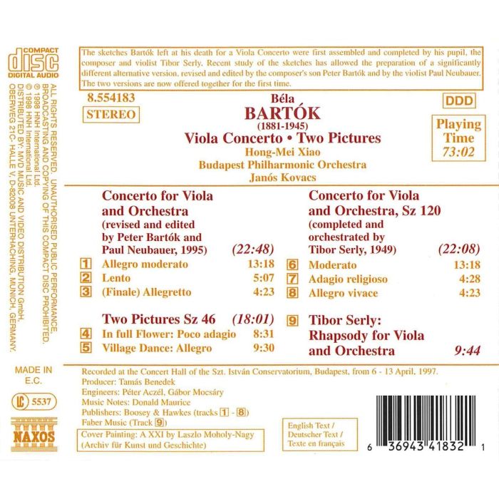 BARTOK: Viola Concertos, Two Pictures - slide-1