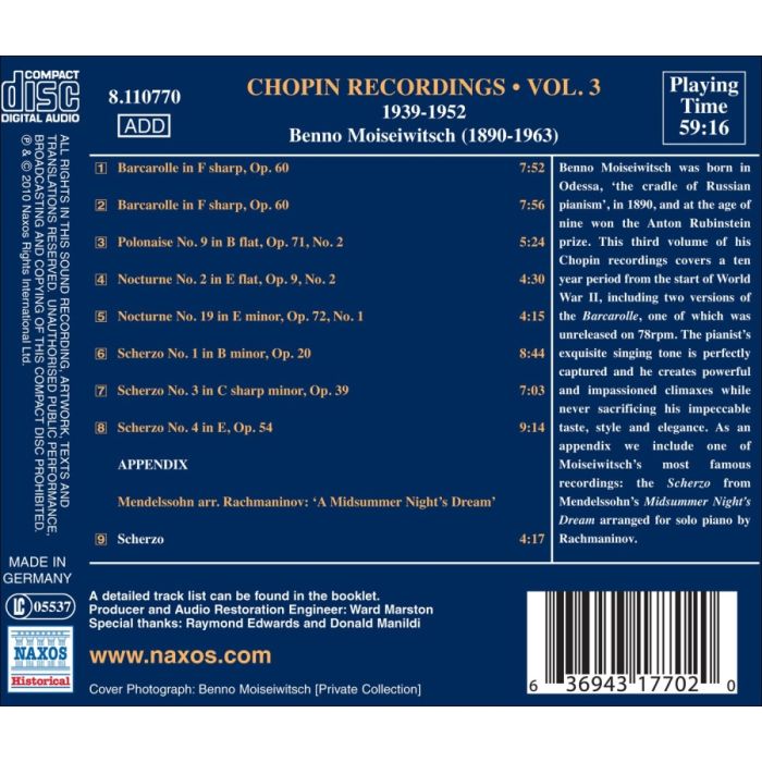 Great Pianists - Moiseiwitsch Vol. 13 - Chopin Recordings 1939-1952 - slide-1