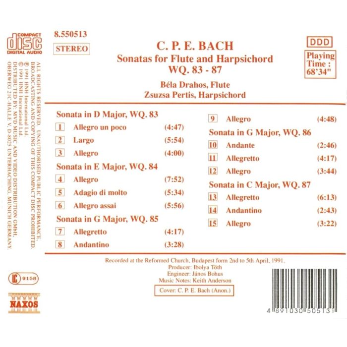 Bach C.P.E.: Sonatas for Flute and Harpsichord, Wq. 83-87 - slide-1